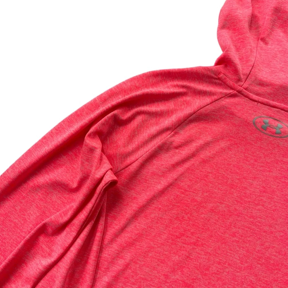 Under Armour Heatgear Womens S Neon Coral Loose Fit Tech Twist Drawstring Hoodie